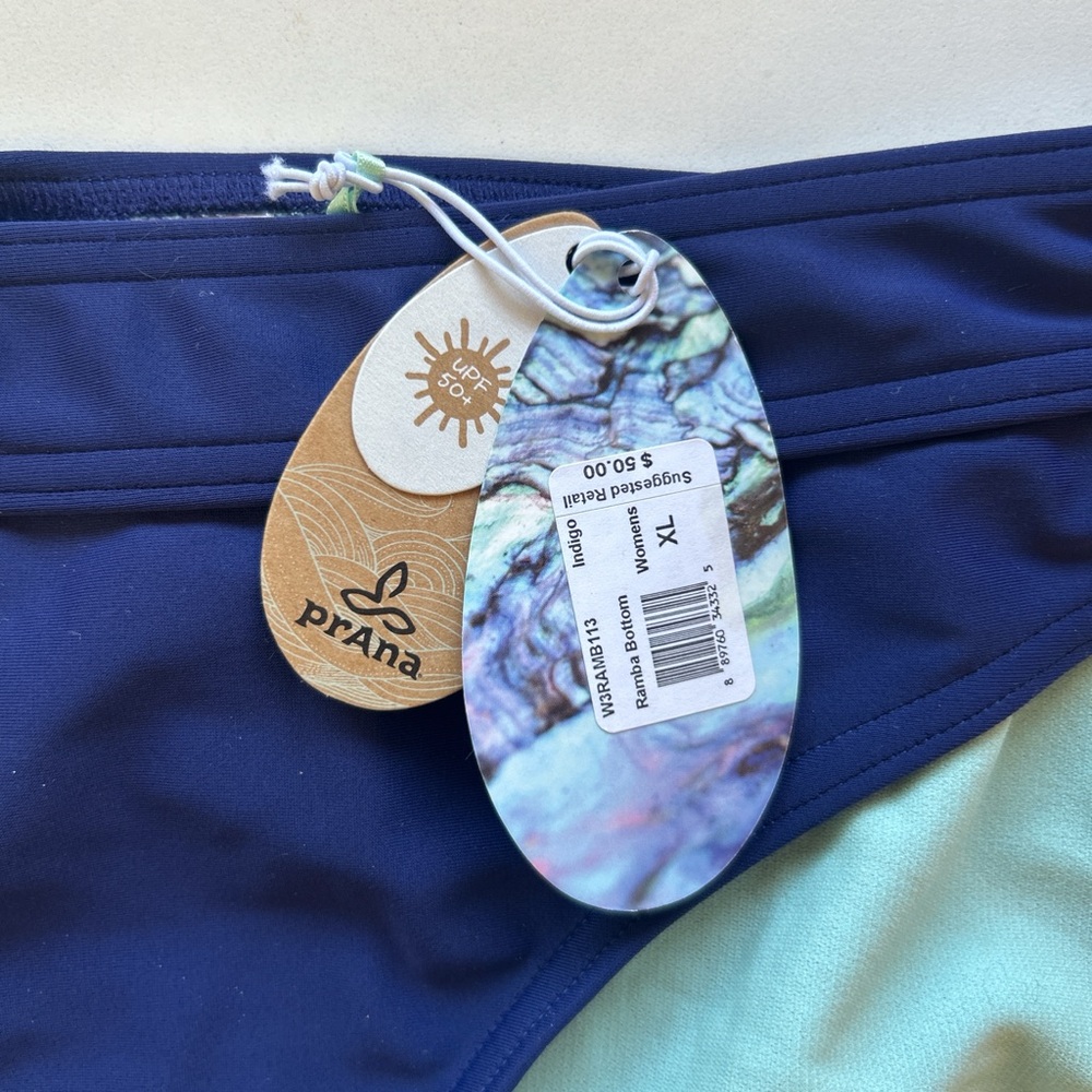 Prana Indigo Bikini Bottoms with Aqua‎ Trim